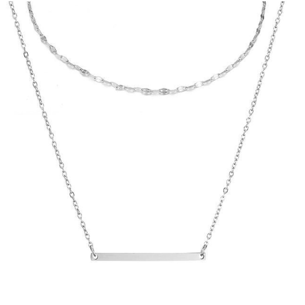 Layered Dainty Lace Chain and Skinny Bar Necklace - Picture 1 of 5